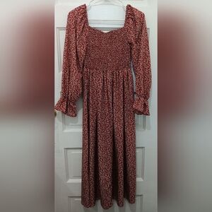 Elegant Red Floral Women's Dress